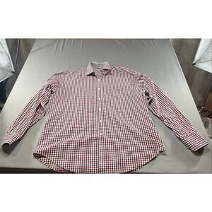 Jack Stone by Thomas Dean XL Red Blue White Plaid Gingham Dress Shirt Cotton